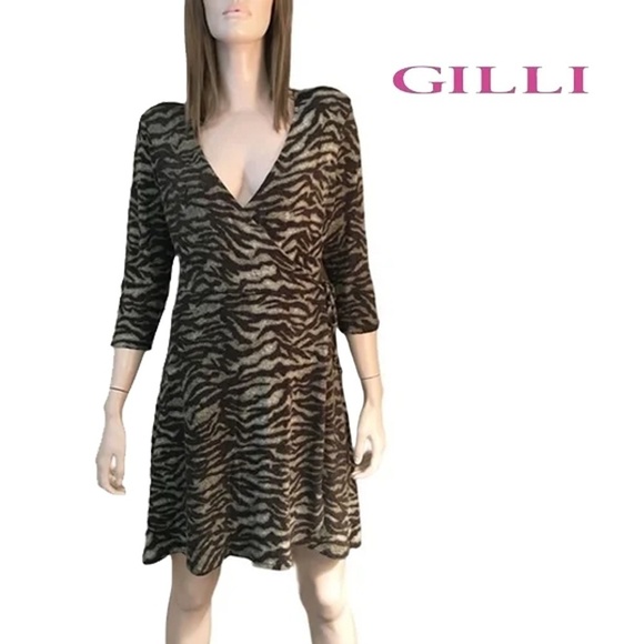 𝅺Kitten Soft Faux Wrap Rayon Blend Tiger Dress by Gilli Made USA Versatile - Picture 1 of 14